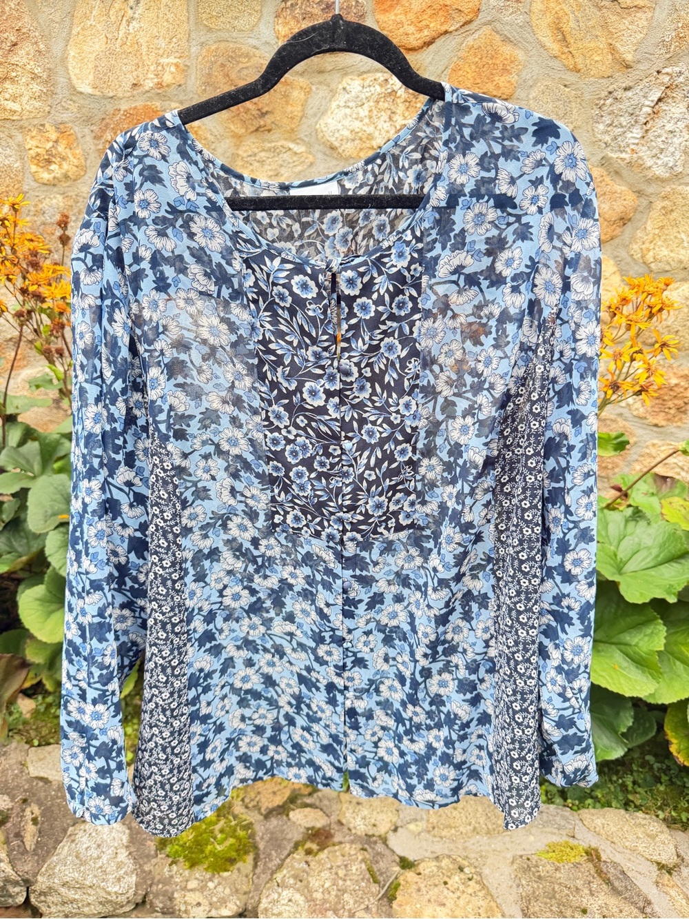 J. Jill Blue Floral Long-Sleeve Tunic